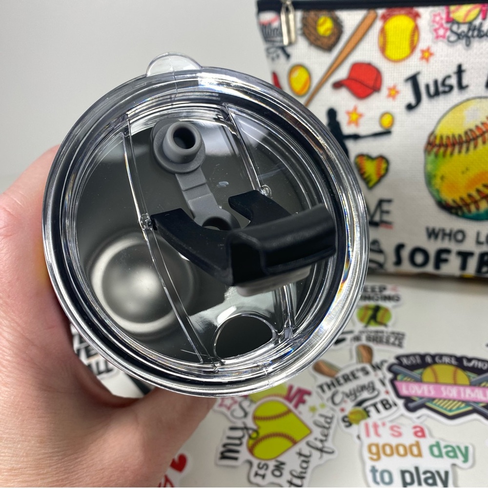 Girl Loves Softball Swag Lot 20oz Tumbler Cosmetic Pouch 40-Piece Sticker Set - Picture 9 of 10